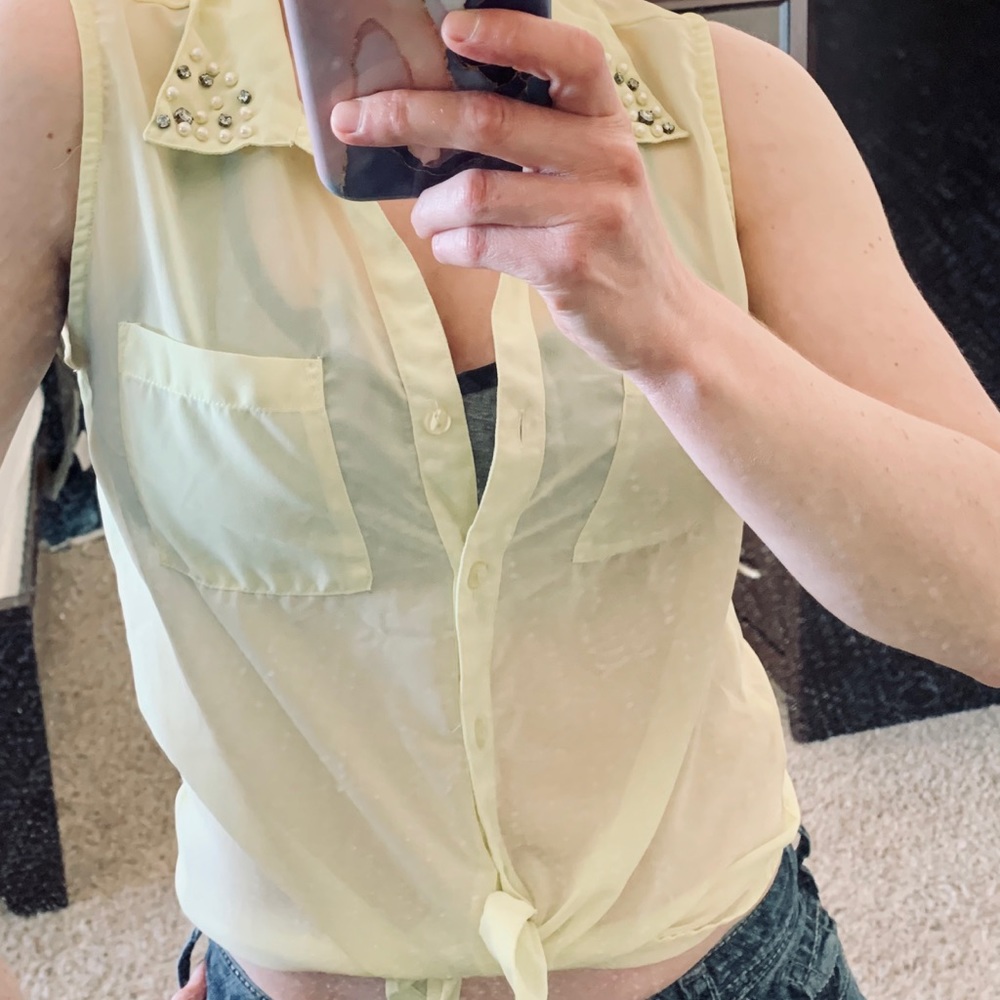 Pale yellow sheer blouse. Size M